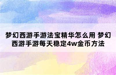 梦幻西游手游法宝精华怎么用 梦幻西游手游每天稳定4w金币方法